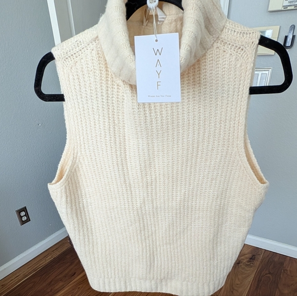 Wayf Sweaters - Wayf Shay Sleeveless Rib Cowl Neck Cream Sweater Size Medium Nwt ❤️